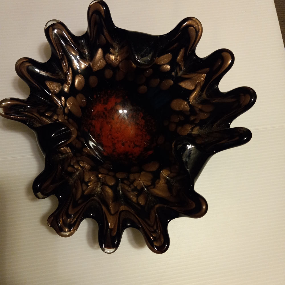 Elegant Black and Brown Glass Art Bowl
